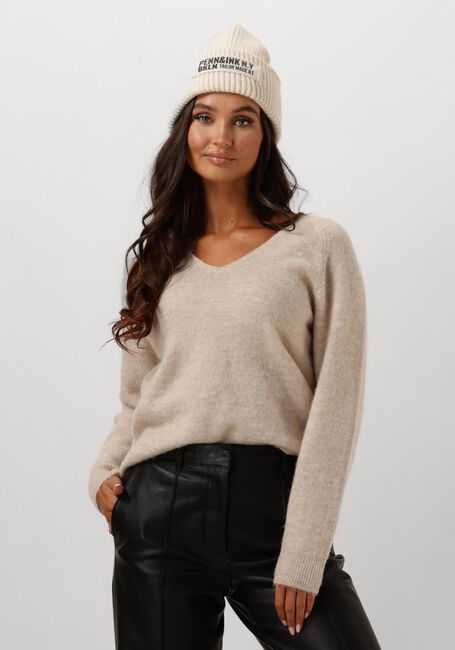 SELECTED FEMME Pull SLFLULU NEW LS KNIT V-NECK B NOOS en beige - large
