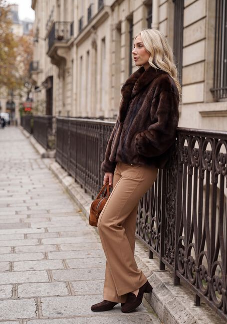 Camel CAMBIO Flared broek FARAH POCKET LONG WOOL SUBSTITURE DOUBLE - large