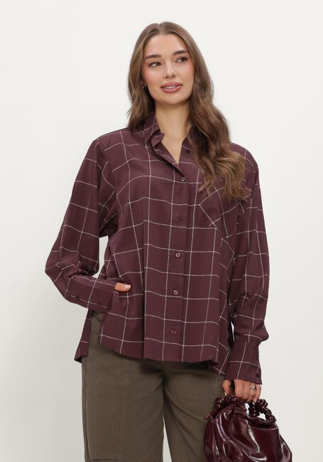 Bordeaux REFINED DEPARTMENT  LADIES WOVEN BLOUSE CHECK SHOULDER PADS NARO - large