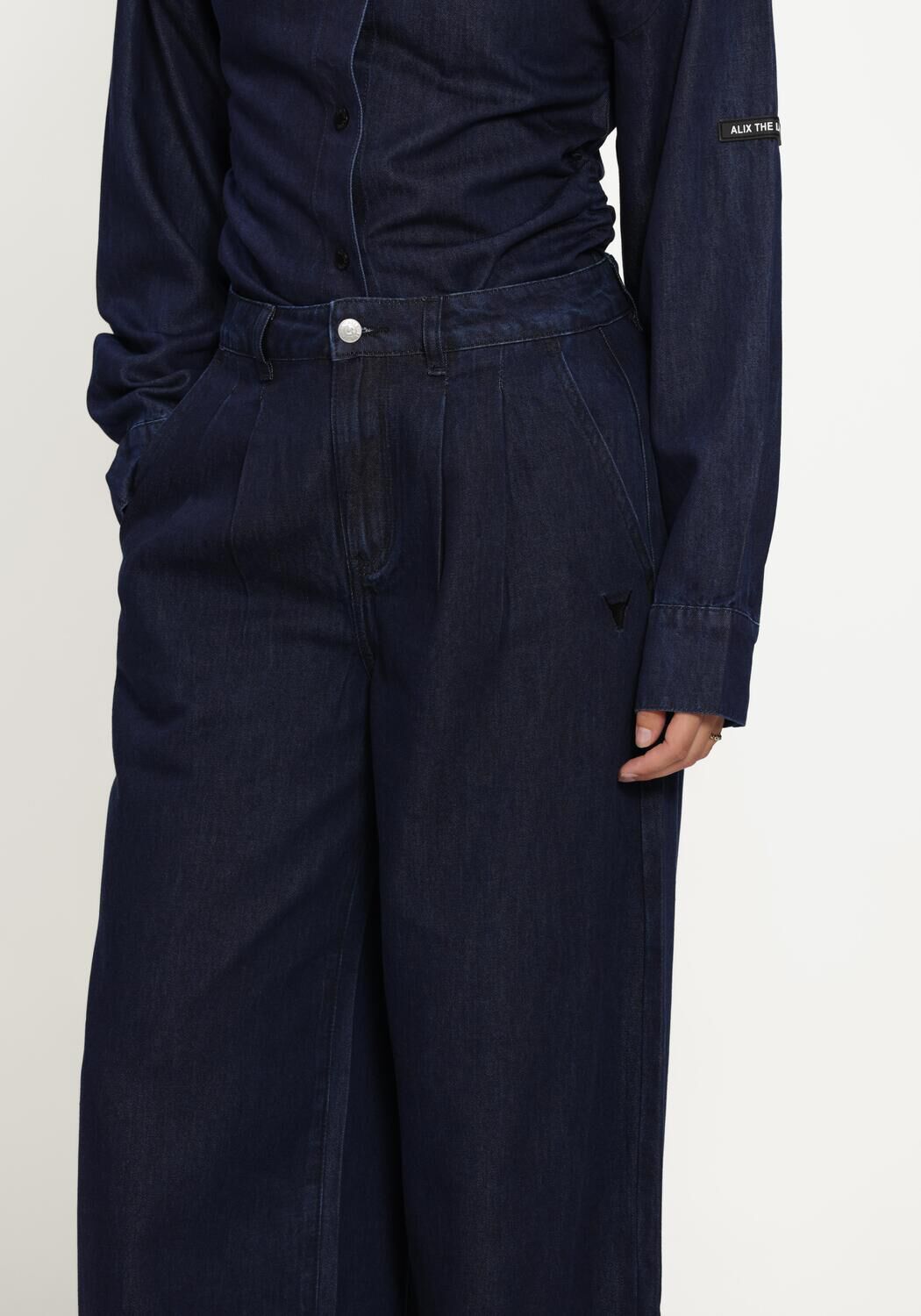 Blauwe ALIX THE LABEL Broeken/jumpsuits LADIES WOVEN WIDE LEG DENIM PANTS - large