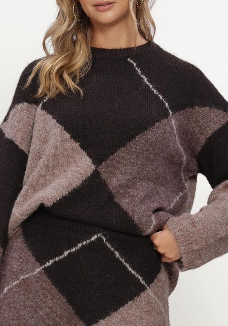 NEO NOIR Pull INGA CHECK FLUFF KNIT BLOUSE en marron - large