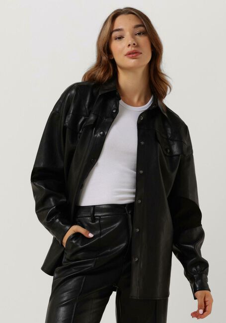Zwarte COLOURFUL REBEL  KIKI VEGAN LEATHER BOYFRIEND BLOUSE - large