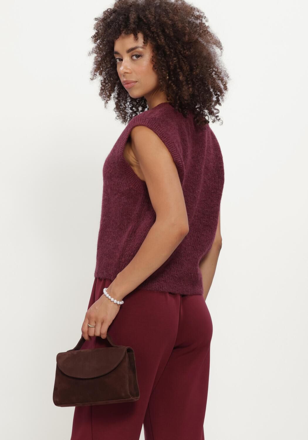 Bordeaux SELECTED WOMEN Vest SLFLULU SL BUTTON O-NECK VEST - large