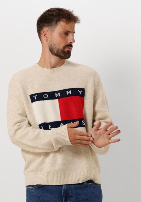 TOMMY JEANS Pull TJM REG MELANGE FLAG SWEATER en beige - large