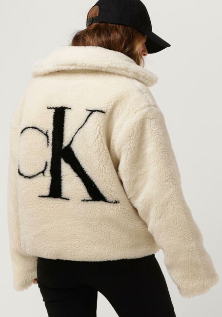 Ecru CALVIN KLEIN Teddy jas BACK CK SHERPA SHORT JACKET - large