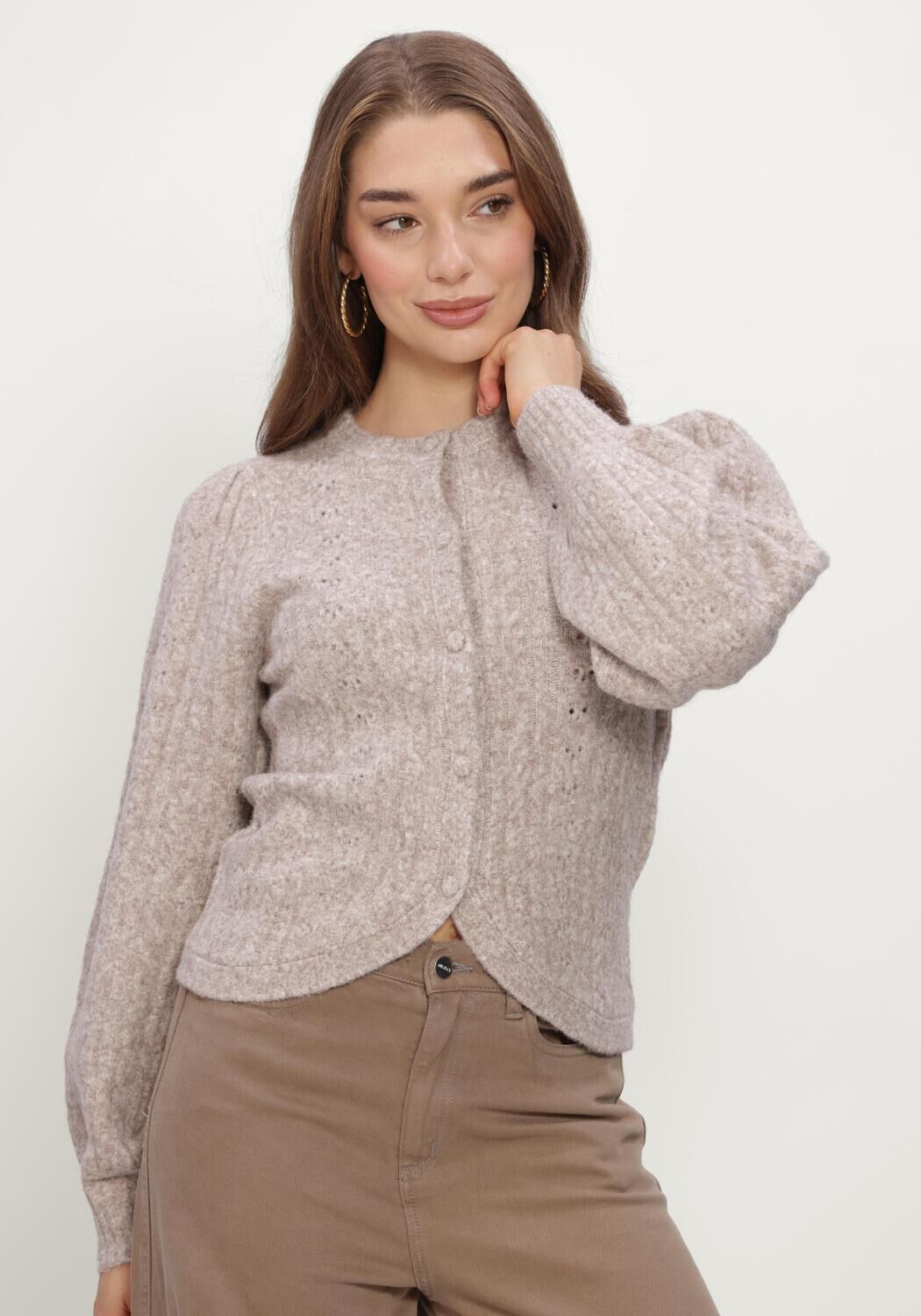 Beige NEO NOIR Trui KOTEAS CABLE KNIT CARDIGAN - large
