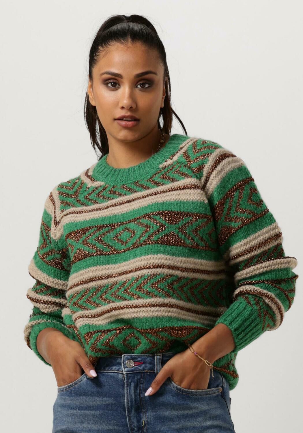Groene SCOTCH SODA Trui METALLIC FAIR ISLE PULLOVER Omoda