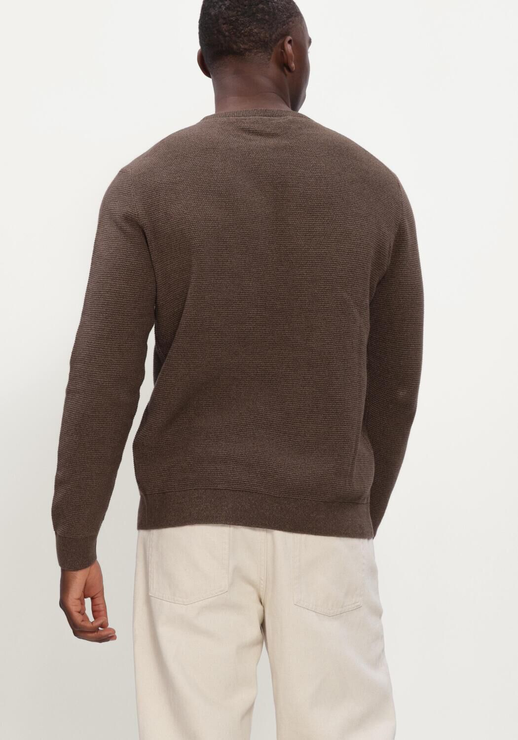 SELECTED MEN Pull SLHROSS LS KNIT STRUCTURE CREW NECK NOOS en marron - large