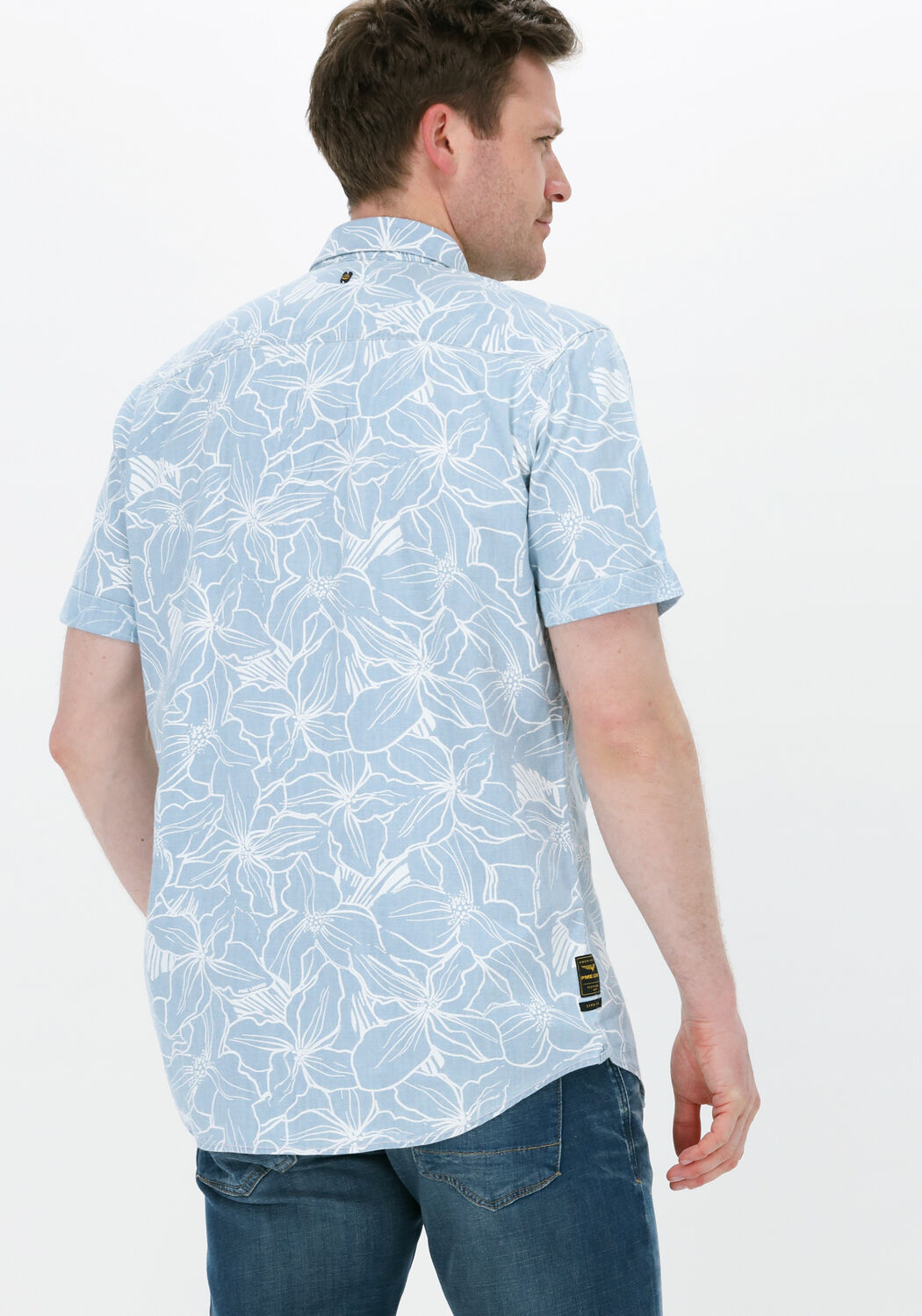 blauwe pme legend casual overhemd short sleeve shirt print on indigo
