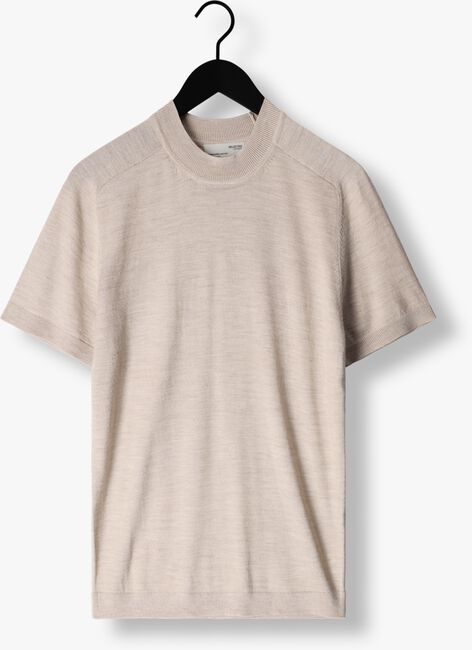 SELECTED HOMME T-shirt SLHTOWN SS KNIT MOCK NECK B en beige - large