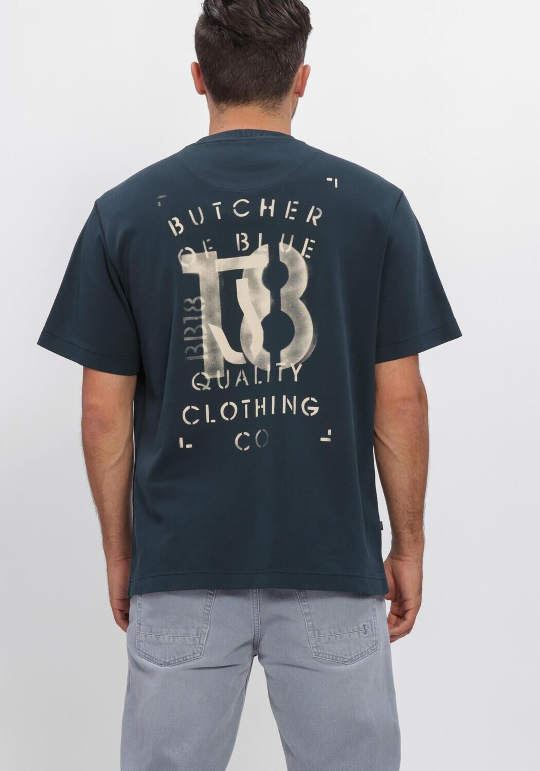 Donkerblauwe BUTCHER OF BLUE T-shirt MERCER LAYER LOOSE TEE - large