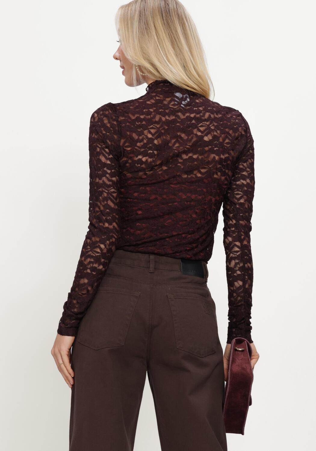 Bordeaux DANTE6 Top IRONY LACE TURTLE NECK TOP - large