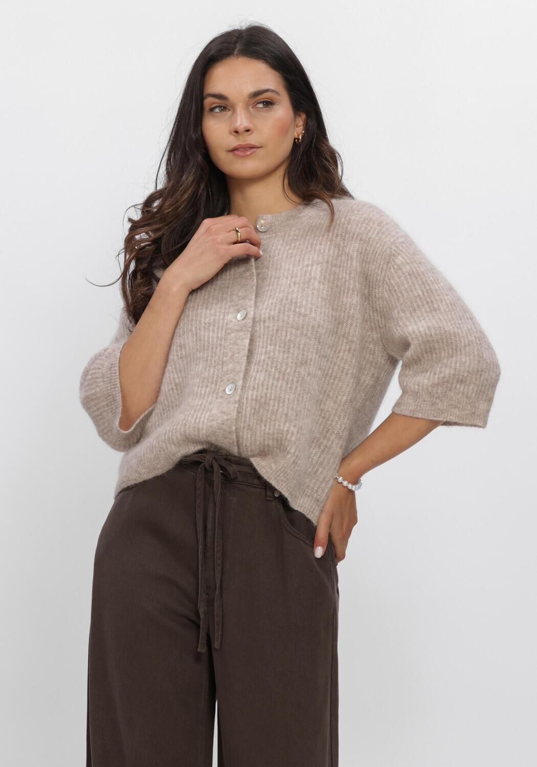 SECOND FEMALE Gilet ANDREA KNIT RIB CARDIGAN en beige - large
