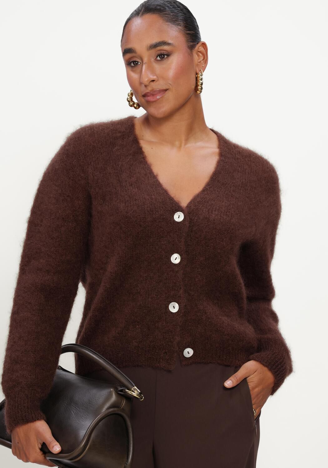 Bruine TWNS Vest BUTTONED V-NECK LONG-SLEEVE CARDIGAN - large