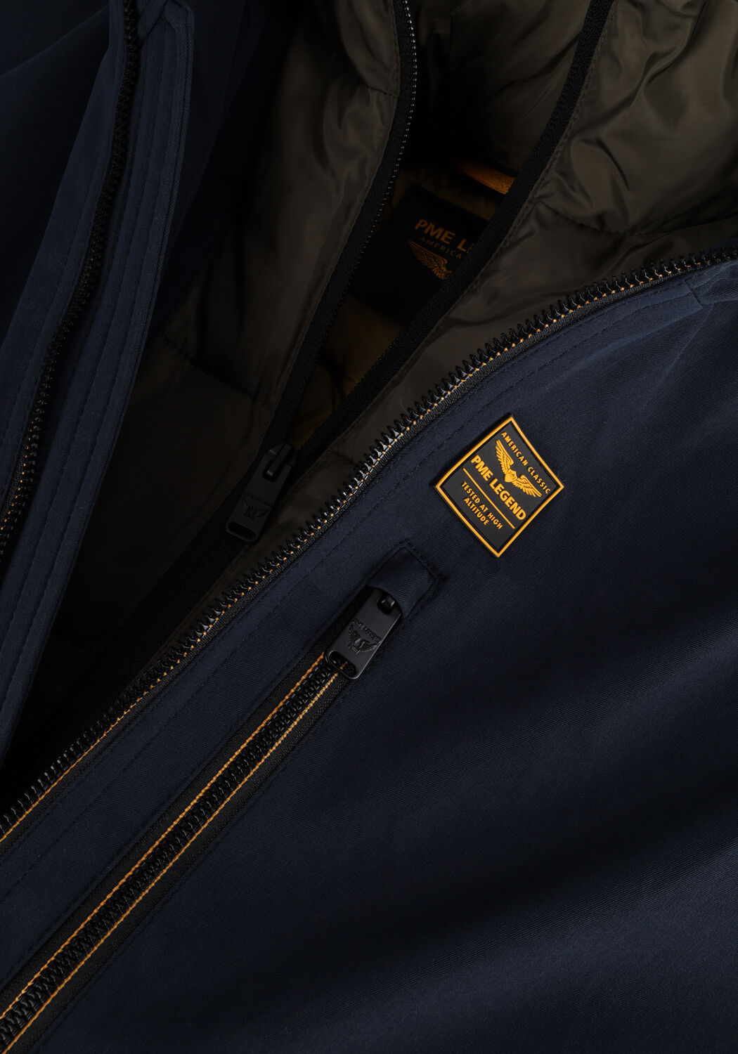 PME LEGEND Parkas LONG JACKET KEYLAND HIGH TWILL en bleu - large