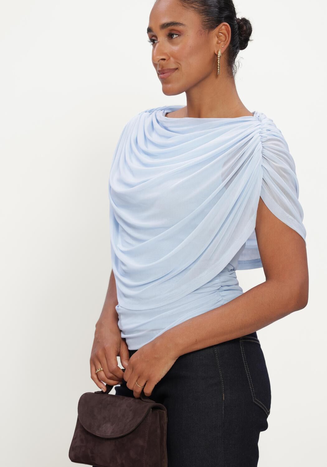 NEO NOIR Haut COTTUNA DRAPY MESH TOP Bleu clair - large