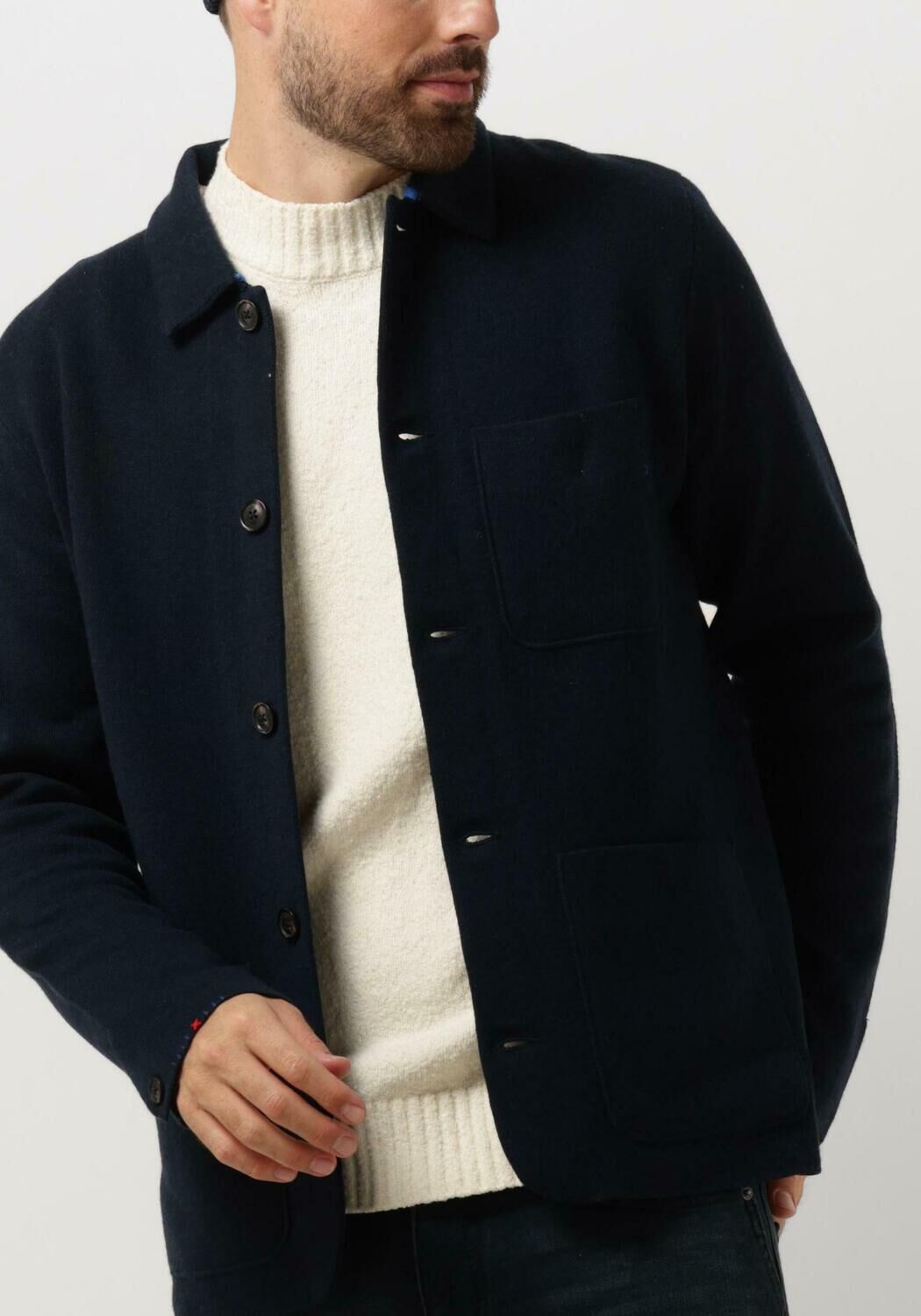 scotch soda jack wool blend knitted worker jacket en bleu
