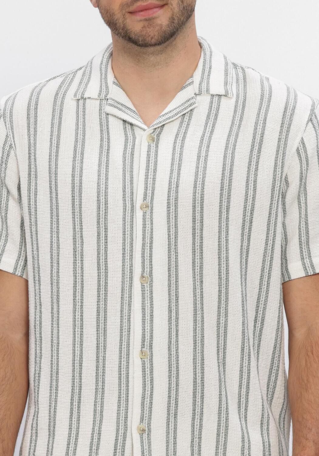 Ecru ANERKJENDT Casual overhemd AKLEANDER STRUC STRIPE2 SS SHIRT - large