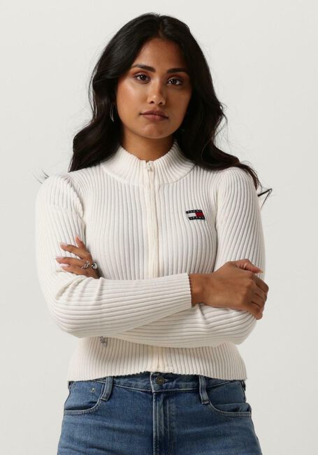 TOMMY JEANS Pull TJW ZIP THRU BADGE CARDIGAN en blanc - large
