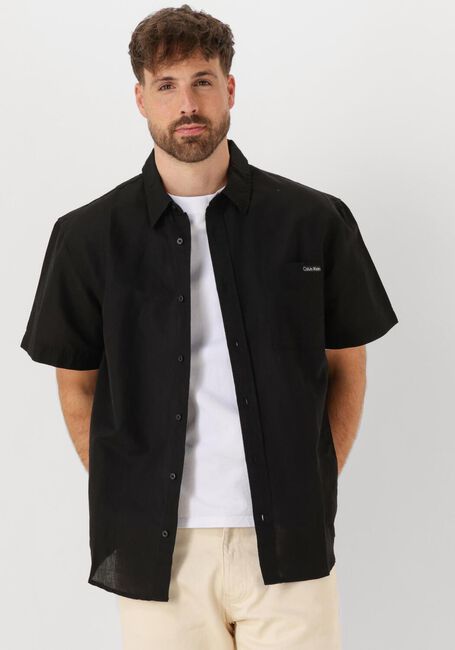 Zwarte CALVIN KLEIN Casual overhemd LINEN COTTON S/S SHIRT - large