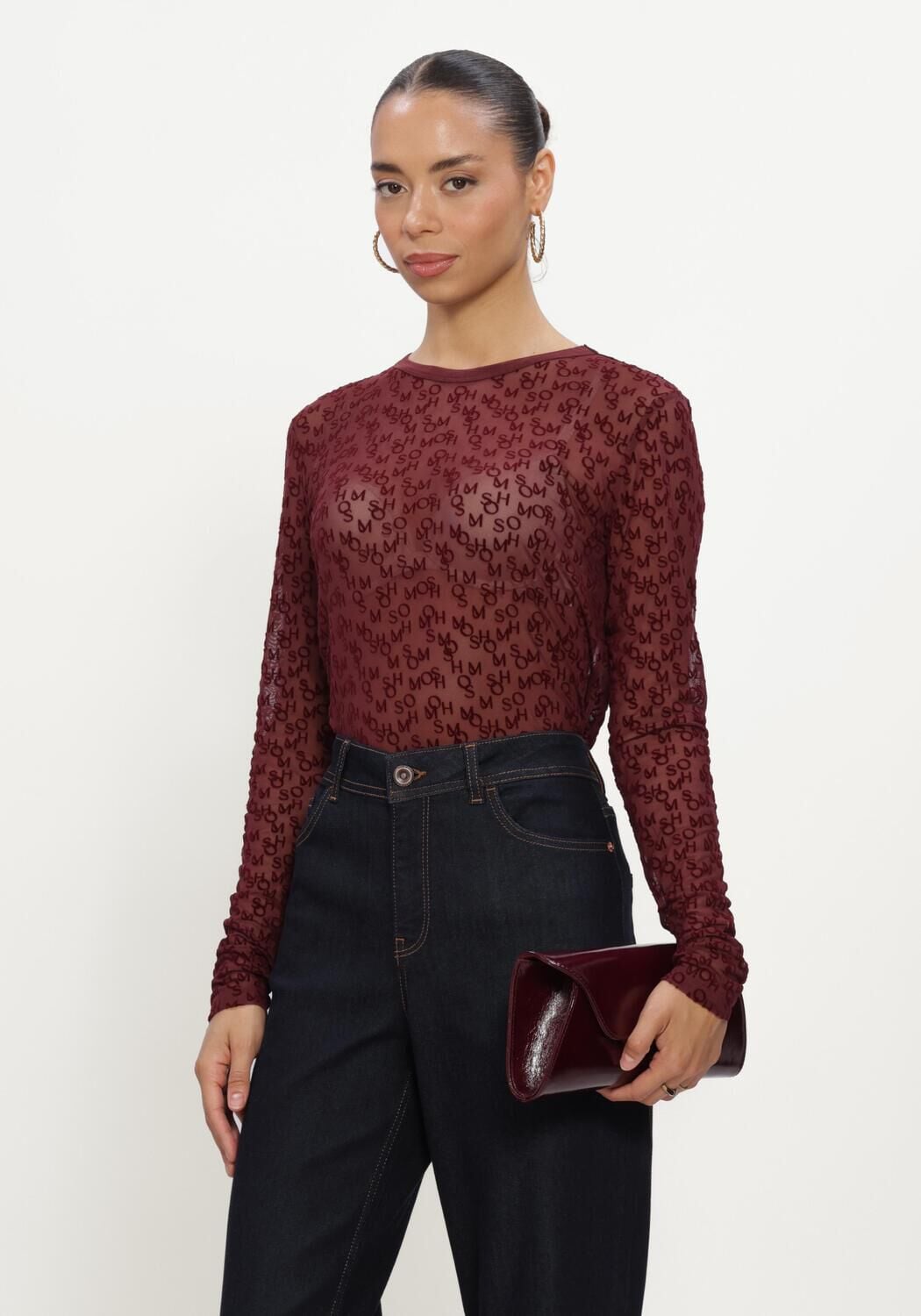 MOS MOSH MMLORETTA MONO MESH BLOUSE Hauts & T-shirts Bordeaux - large