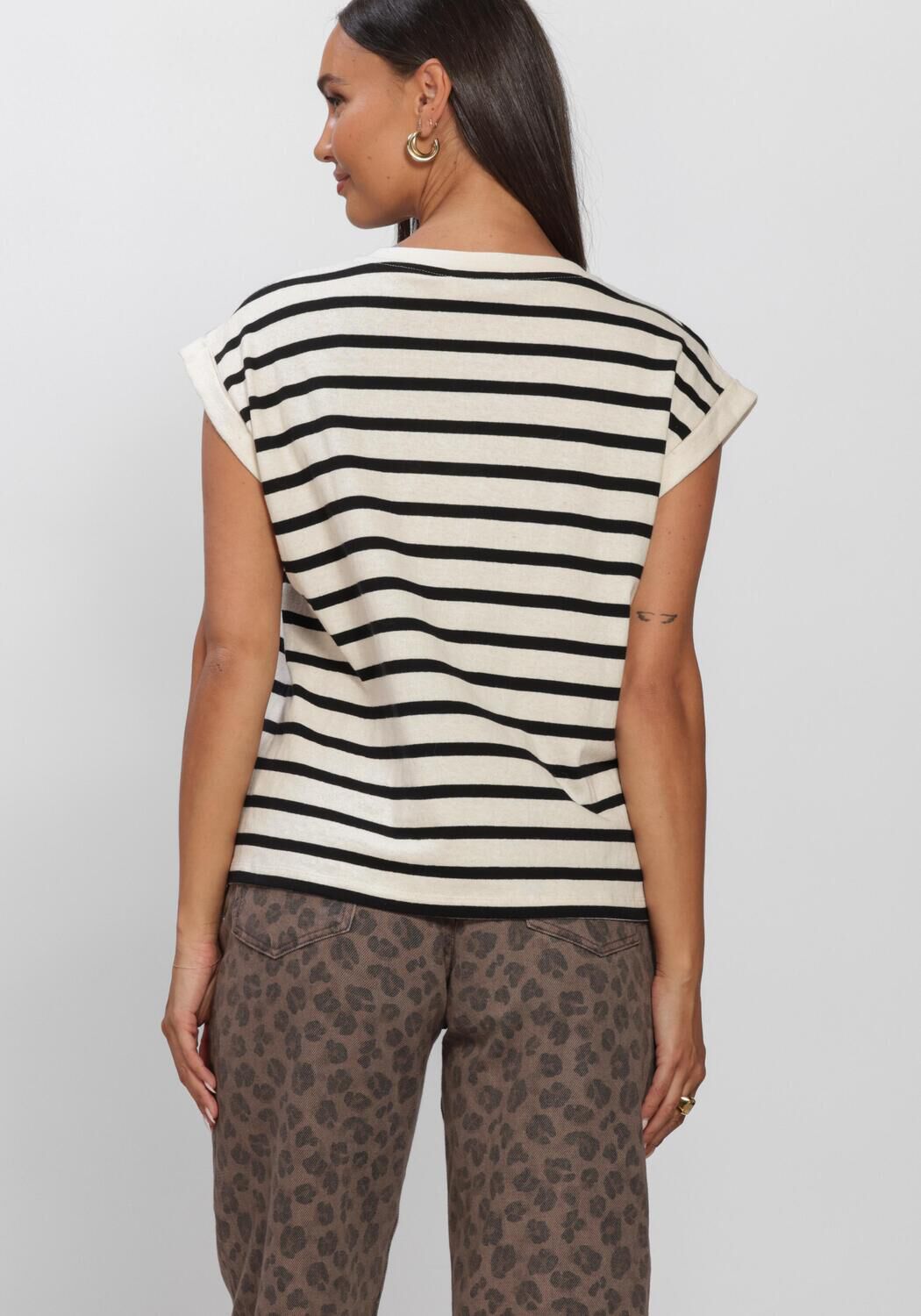 BY-BAR T-shirt TOBI STRIPE LOGO TOP &Eacute;cru - large