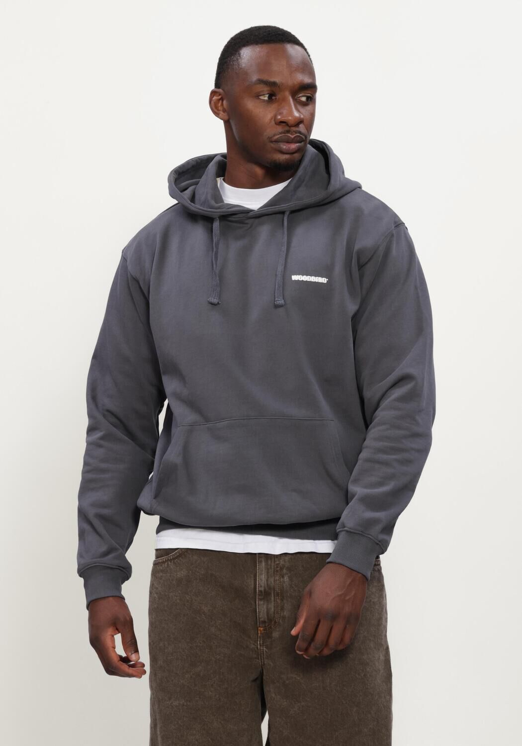 Donkergrijze WOODBIRD Sweater WBPACS TRAM HOODIE - large