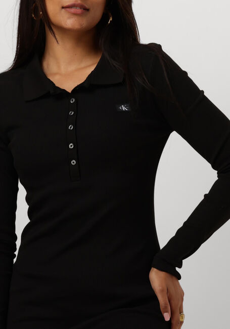 CALVIN KLEIN Robe midi WOVEN LABEL RIB POLO LS DRESS en noir - large