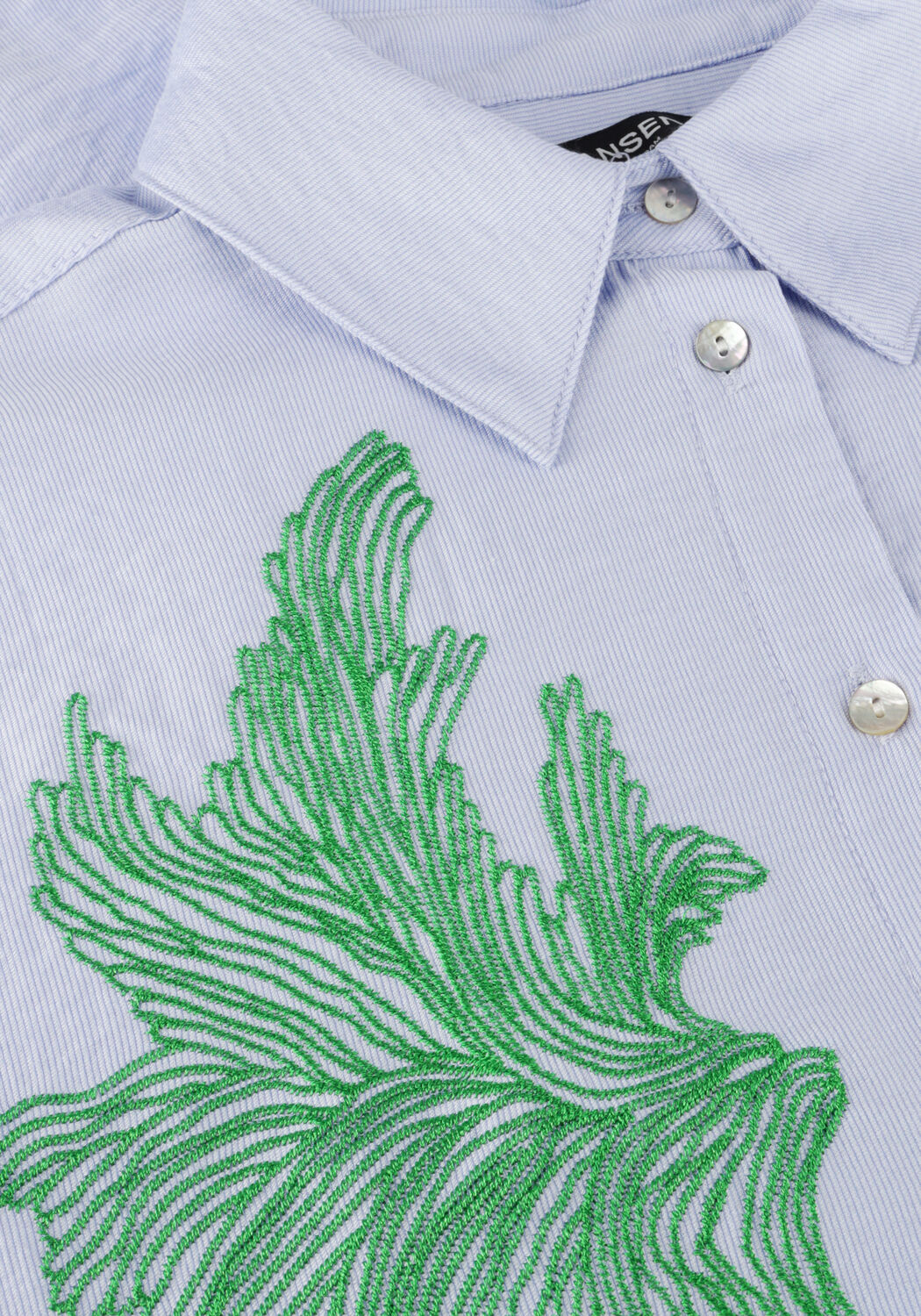 Blauwe JANSEN AMSTERDAM  ODESSA BLOUSE FS 707 3/4 PUFFED SLEEVE GREEN EMBROIDERY - large