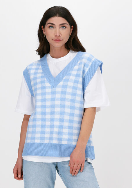NA-KD Spencer CHECKED V-NECK KNITTED VEST Bleu clair - large