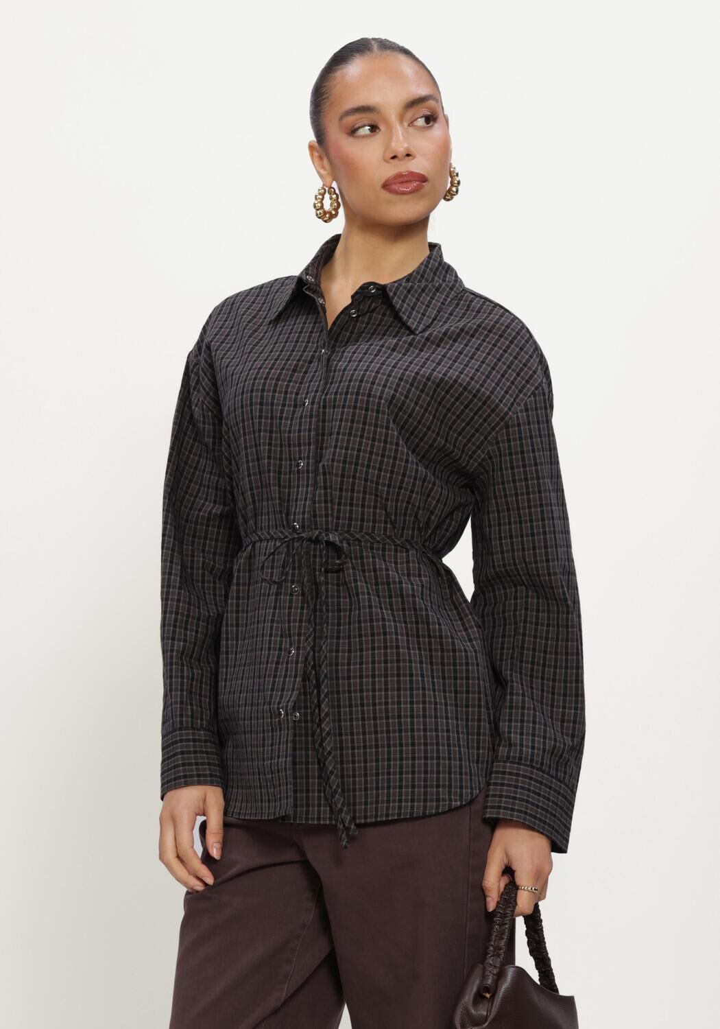 Bruine OBJECT  OBJDELVA L/S LO SHIRT - large