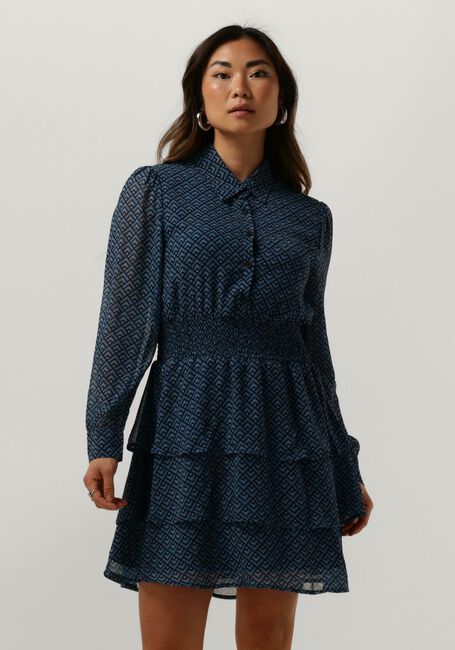 Blauwe COLOURFUL REBEL Midi jurk SACHA SMALL GEO MINI SHIRT DRESS - large