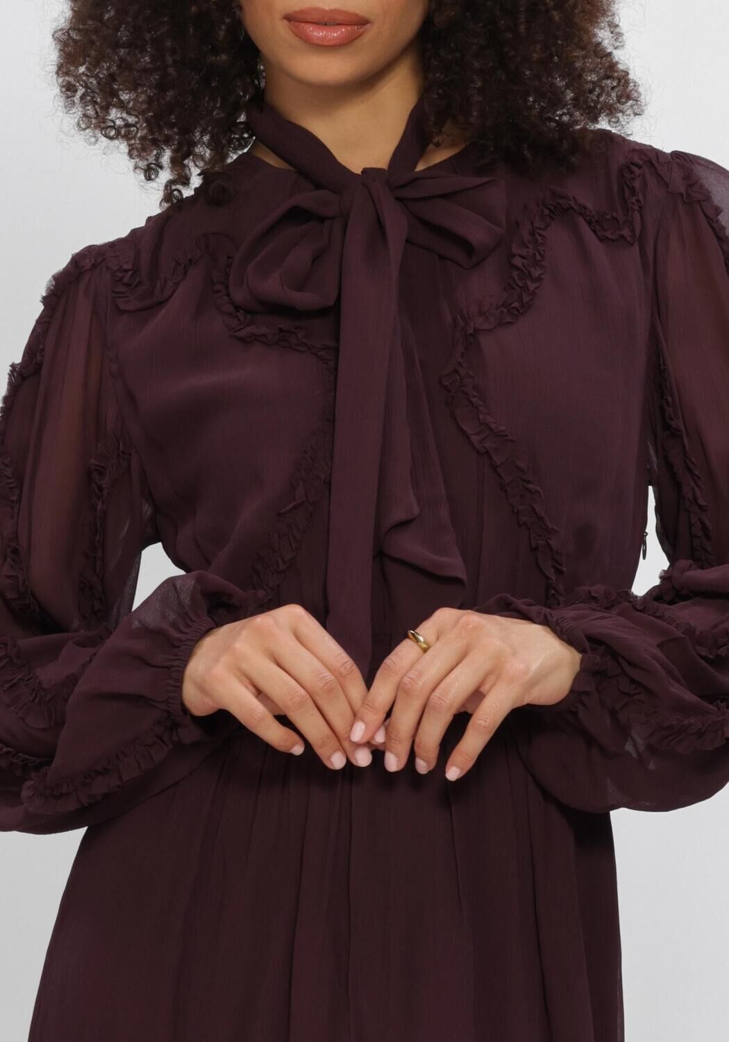 DANTE6 Robe maxi LASORINN RUFFLE DETAIL MAXI DRESS Bordeaux - large