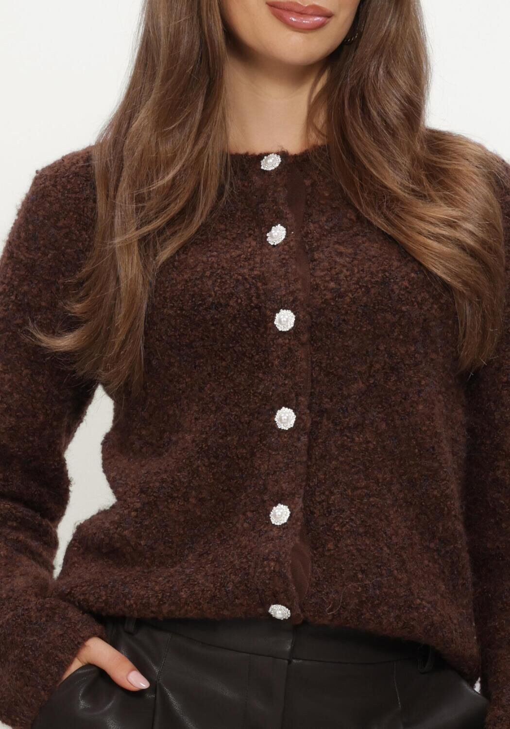 Y.A.S. Pull YASPLYRA LS KNIT CARDIGAN en marron - large