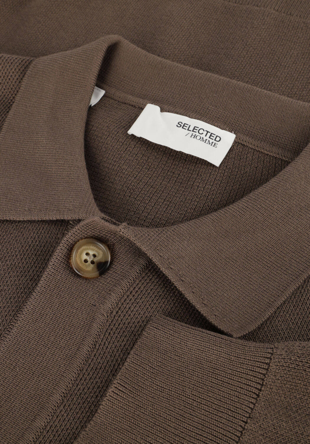 Bruine SELECTED MEN Vest SLHMATTIS LS KNIT POLO CARDIGAN - large