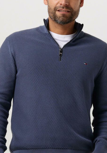 Blauwe TOMMY HILFIGER Trui OVAL STRUCTURE ZIP MOCK - large
