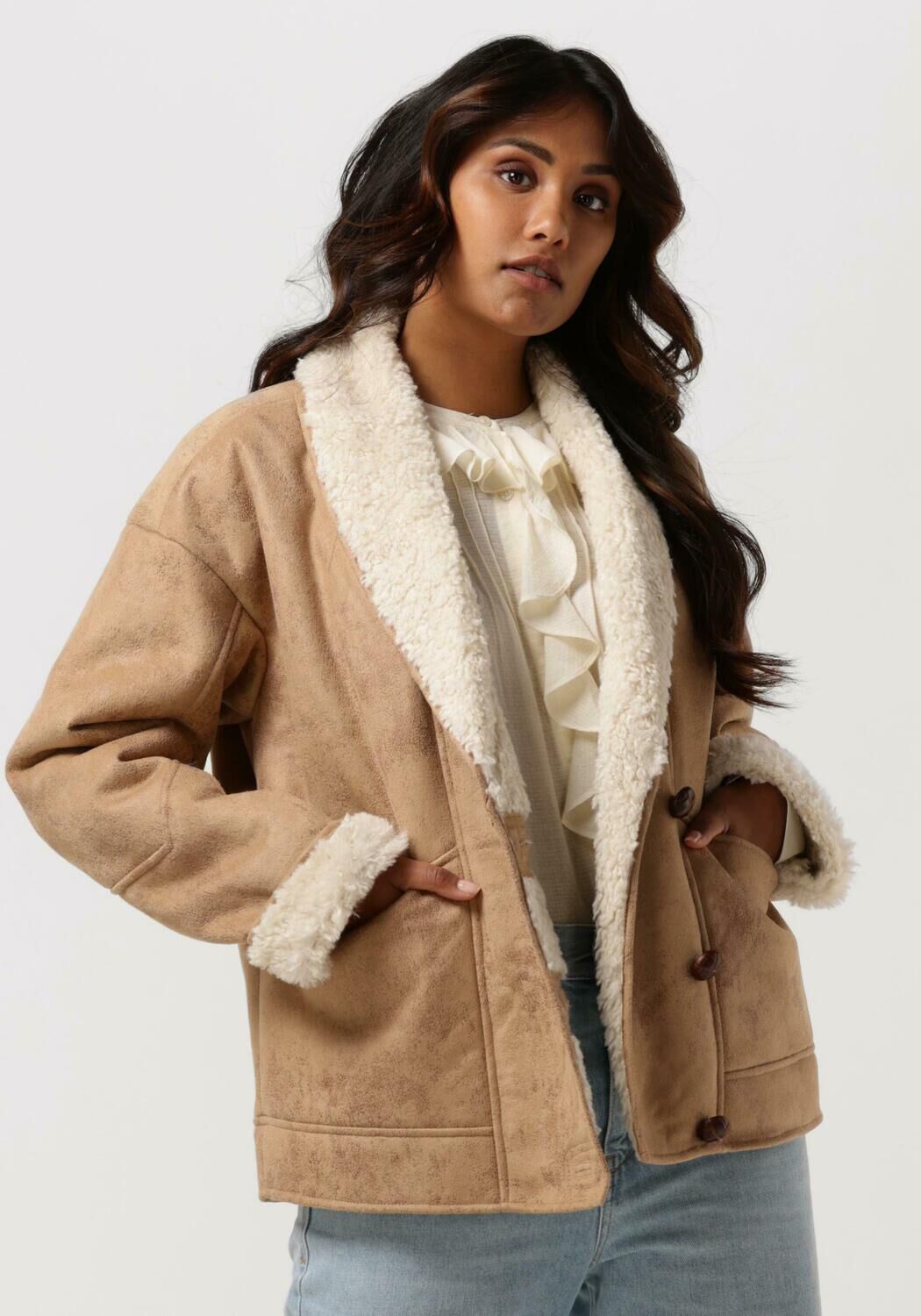 SCOTCH SODA Veste en cuir FAUX SHEARLING JACKET WITH SHAWL