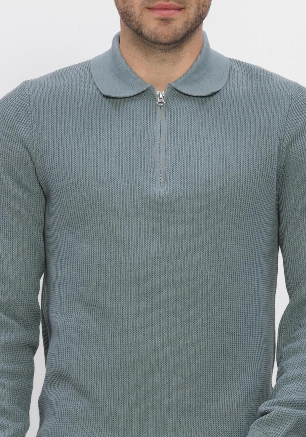 Blauwe DSTREZZED Trui DS_KOSTAS ZIP POLO - large