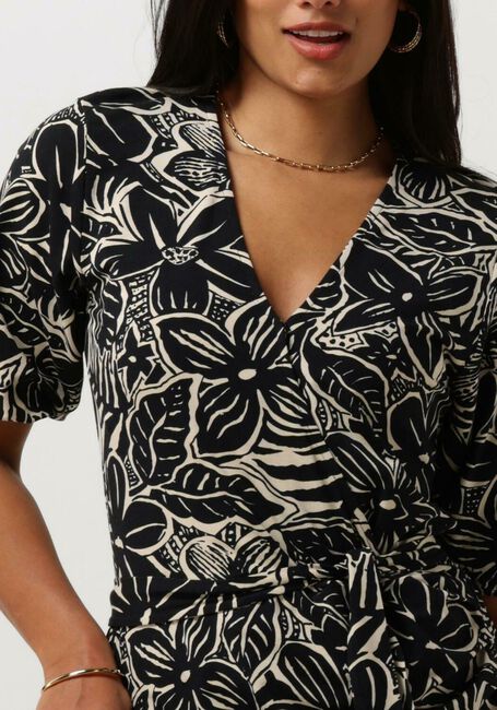 JANSEN AMSTERDAM Mini robe VFB506 JERSEY PRINTED WRAP DRESS 3/4 SLEEVE en noir - large