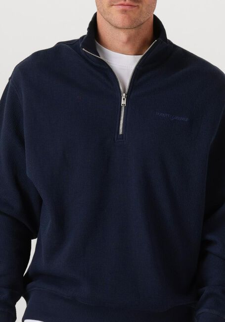 TOMMY JEANS Pull TJM RLX WAFFLE SCRIPT QRTR ZIP Bleu foncé - large