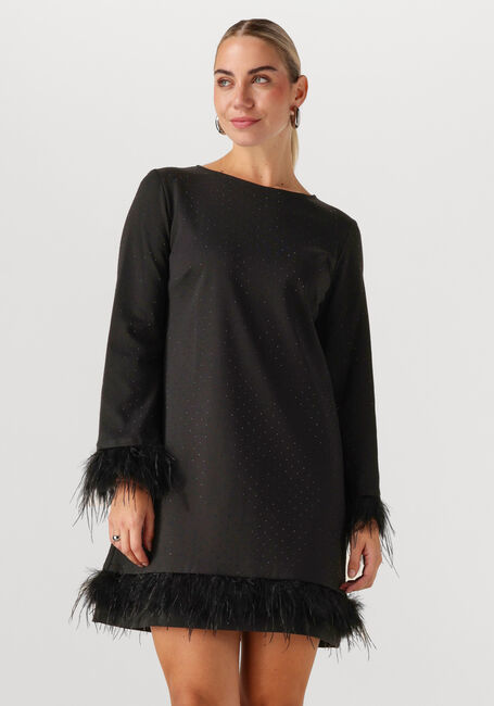 Zwarte ANA ALCAZAR Mini jurk DRESS FEATHERS - large