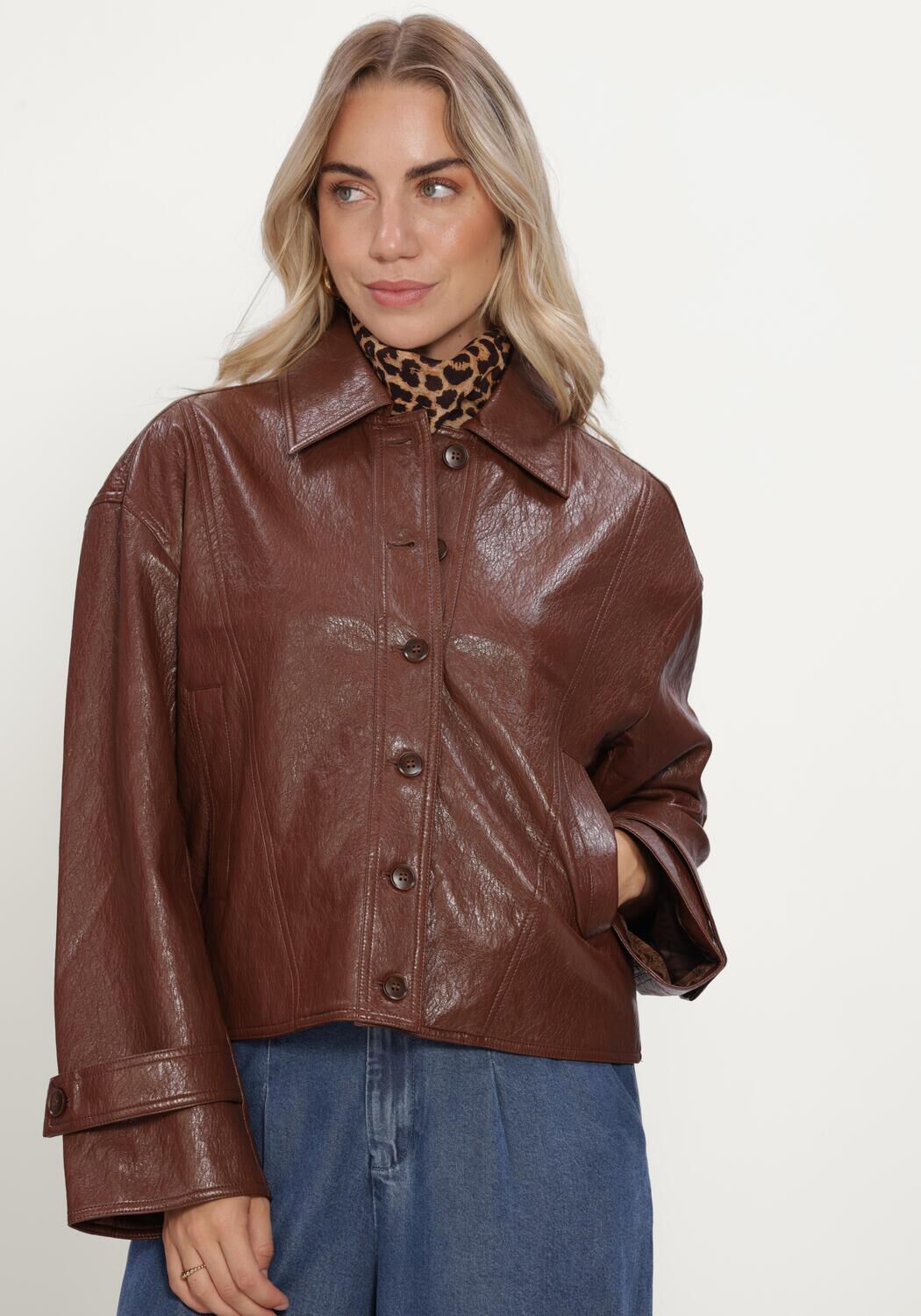 SUMMUM Veste en cuir JACKET FAUX LEATHER en marron - large