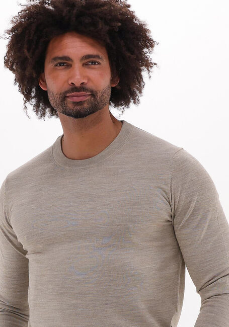 SELECTED HOMME Pull SLHTOWN MERINO COOLMAX KNIT CREW en beige - large