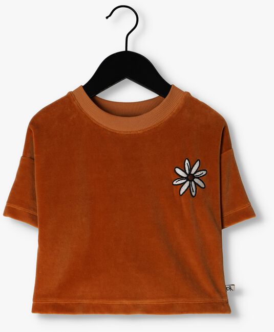 Cognac CARLIJNQ T-shirt FLOWER - CROPPED CREWNECK T-SHIRT WT EMBROIDERY - large