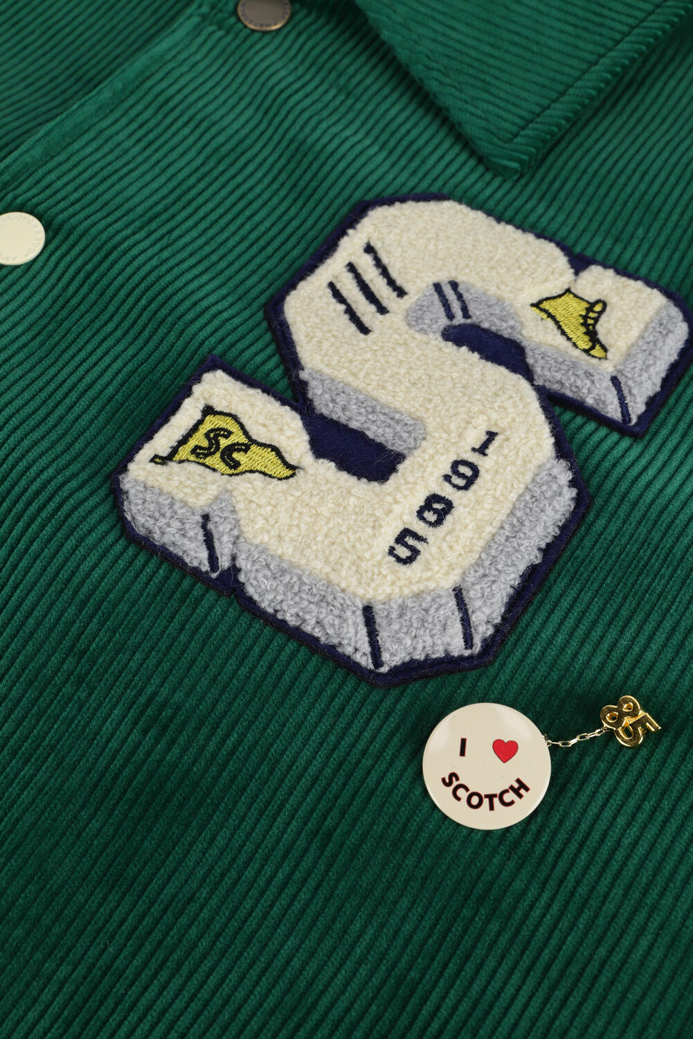 Groene SCOTCH & SODA Jack CORDUROY COLLEGE JACKET WITH WOOL-BLEND SLEEVES - large