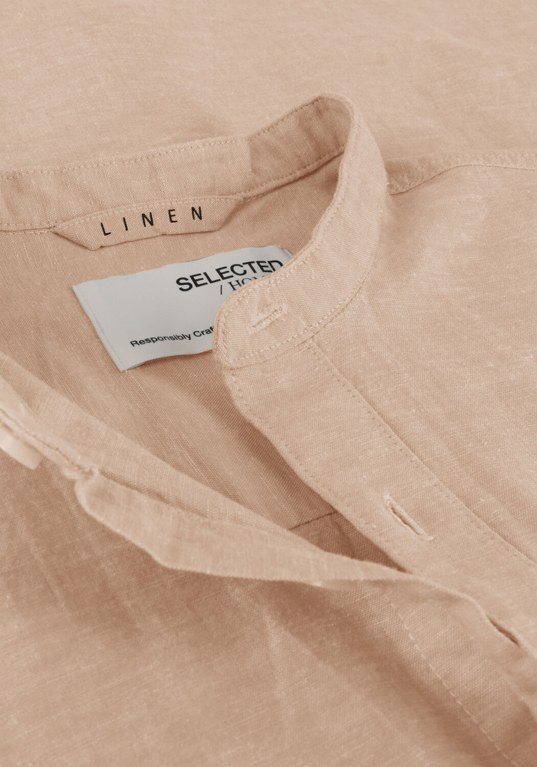 Beige SELECTED MEN Casual overhemd SLHSLIMNEW-LINEN SHIRT LS BAND W - large