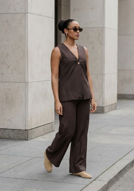 OBJECT Pantalon large OBJISLA YUI HW WIDE PANTS en marron - large