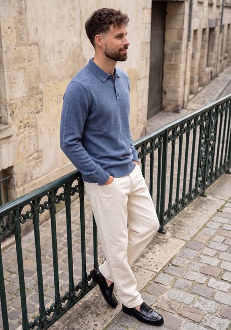 TOMMY HILFIGER Polo LAMBSWOOL LS POLO en bleu - large