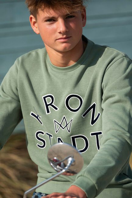 Groene KRONSTADT Sweater LARS ORGANIC/RECYCLED FLOCK PRINT CREW - large