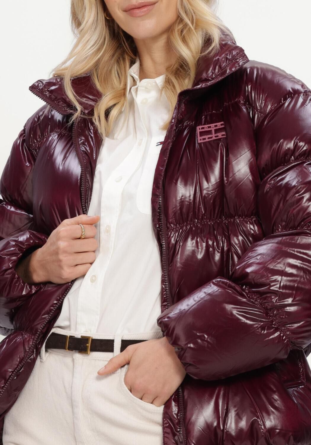 TOMMY JEANS Veste matelass&eacute; TJW HIGH NECK SHINY PUFFER DOWN Bordeaux - large